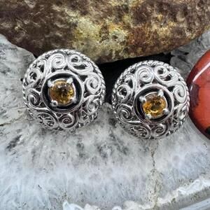 Carolyn Pollack Sterling Silver Faceted Round Citrine Omega Back Stud Earrings